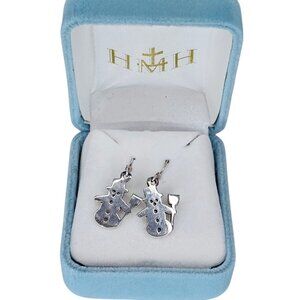 Sterling Silver 925 Snowman Dangle Earrings Gift Winter Valentines Jewelry Girls